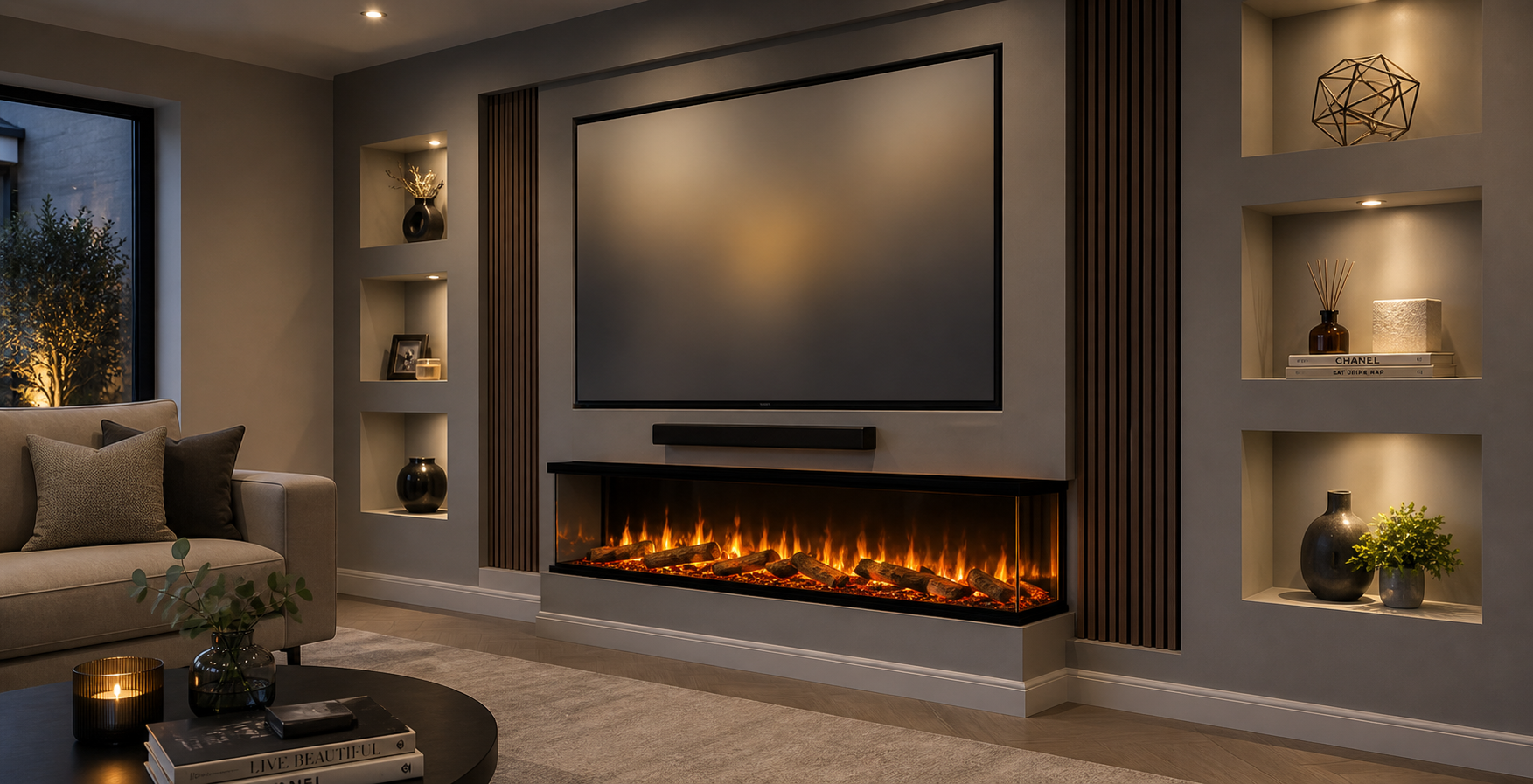 3-sided media wall fires offer a wider viewing angle and a more immersive flame effect compared to standard inset fires.