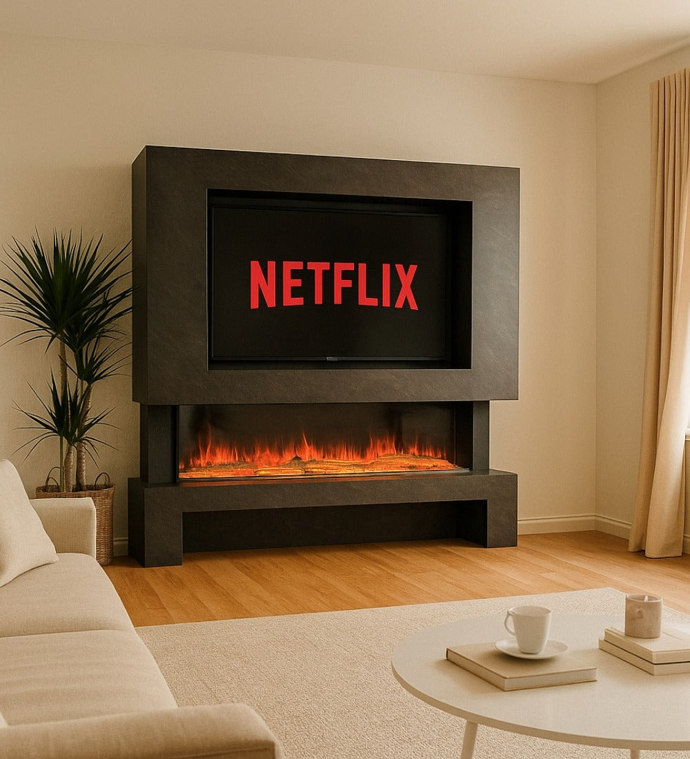 Media wall with Built in Electric Fire