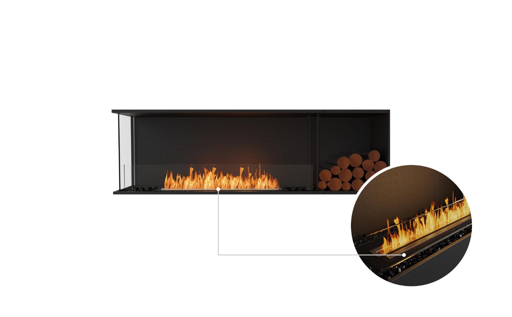 EcoSmart Fire Flex 68 bioethanol fireplace with a black frame, glass screen, and a circular inset showing the burner.