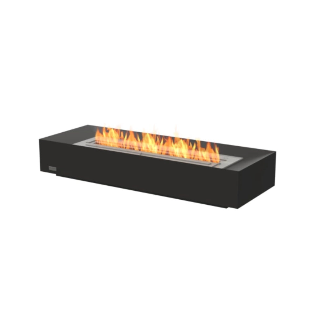 EcoSmart Fire Grate 36 featuring a rectangular black frame with a central linear burner and orange flames.