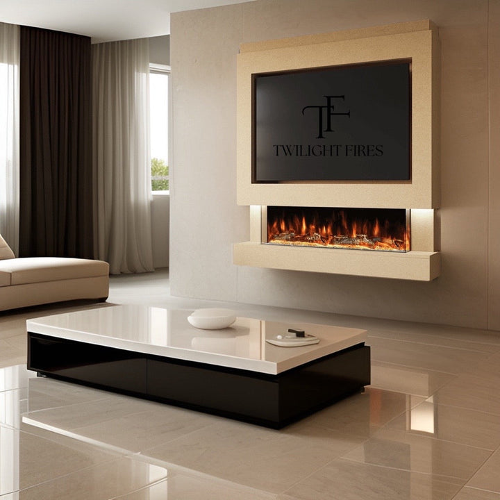Florence 58" Pre-Built Media Wall Fireplace - Electric Fire Package-Twilight Fires