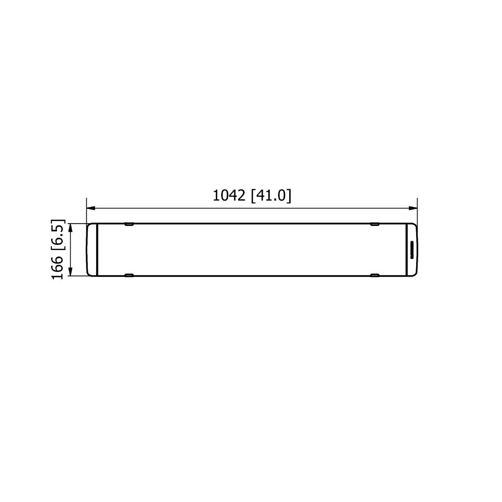 Technical line drawing of Heatscope Heaters Next 3000w showing dimensions of 1042mm by 166mm on a white background.