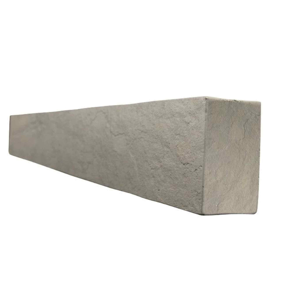OER 48 inch Urban finish fireplace beam with a textured, grey stone-effect surface shown from a side angle.