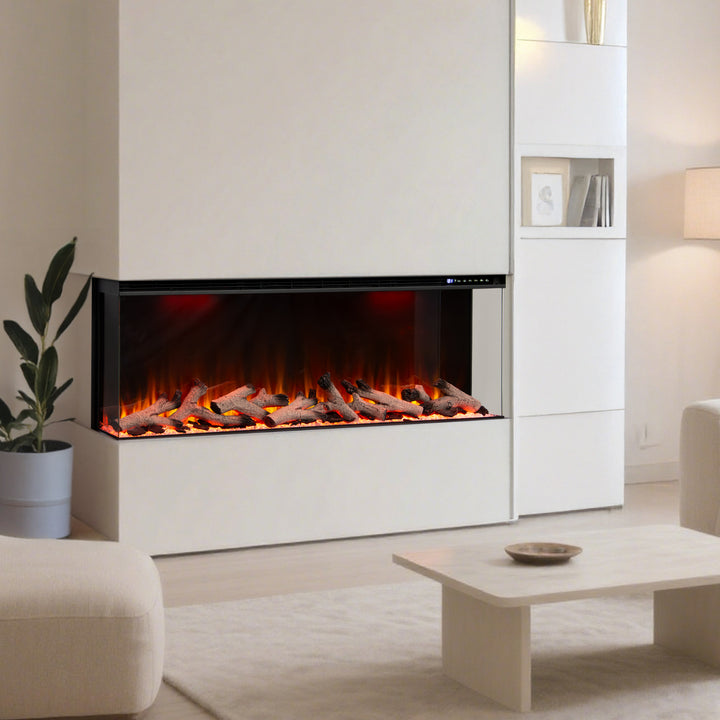 Panoramic Smart WiFi Media Wall Fire – 1/2/3 Sided Electric Fireplace with Alexa & 3D Flame-Twilight Fires