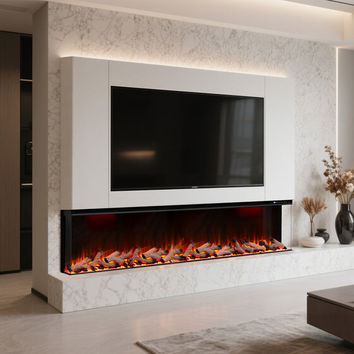 Panoramic Smart WiFi Media Wall Fire – 1/2/3 Sided Electric Fireplace with Alexa & 3D Flame-Twilight Fires