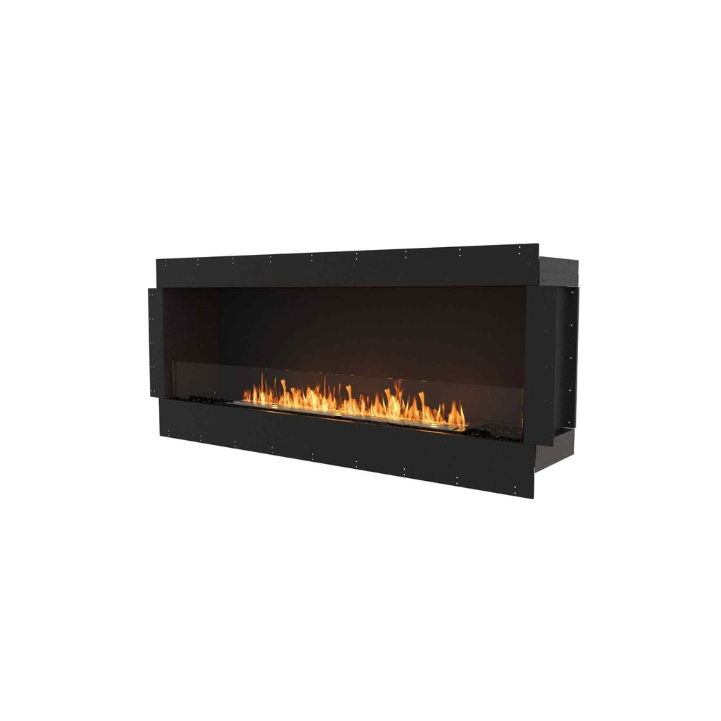 EcoSmart Fire Flex 68 bioethanol fireplace insert with a matte black frame and a long, linear glass-enclosed flame.