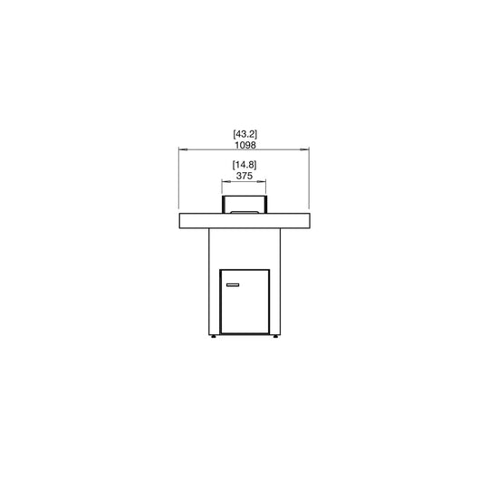 Technical line drawing of the EcoSmart Fire Gin 90 bioethanol fire pit table showing front elevation dimensions.