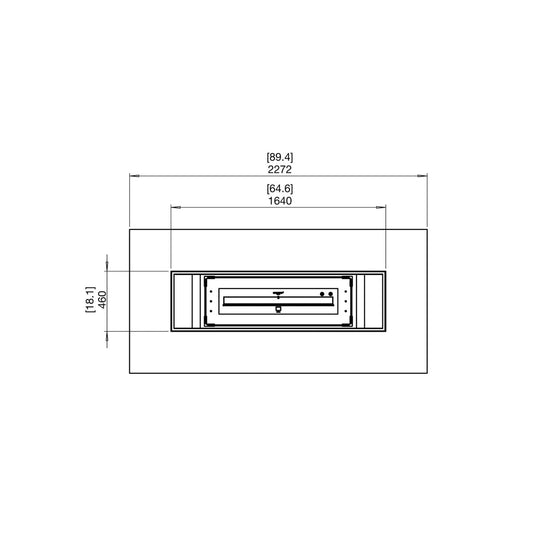 Technical top-down line drawing of the EcoSmart Fire Gin 90 with dimensions in millimetres.