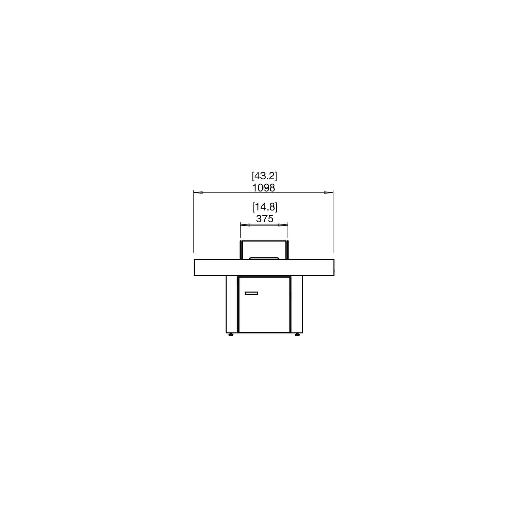 Technical line drawing of the EcoSmart Fire Gin 90 bioethanol fire pit table showing front elevation dimensions.