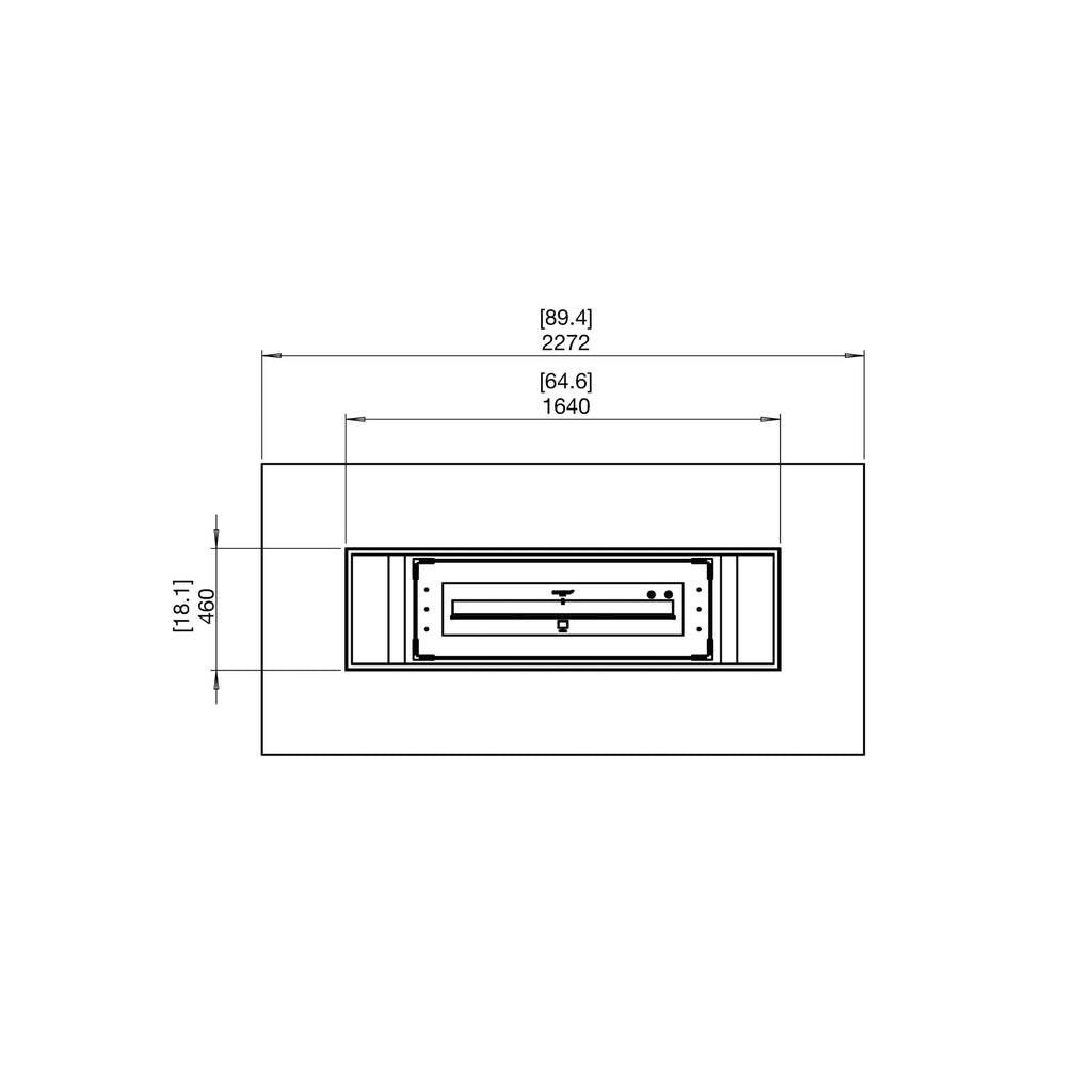 Technical line drawing showing the top-down dimensions of the EcoSmart Fire Gin 90 Dining bioethanol fire pit table.