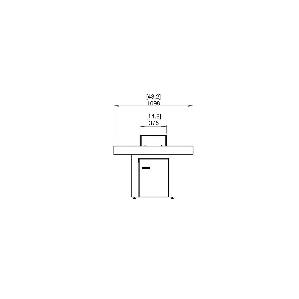 Technical line drawing of the EcoSmart Fire Gin 90 dining fire pit table showing front elevation dimensions.