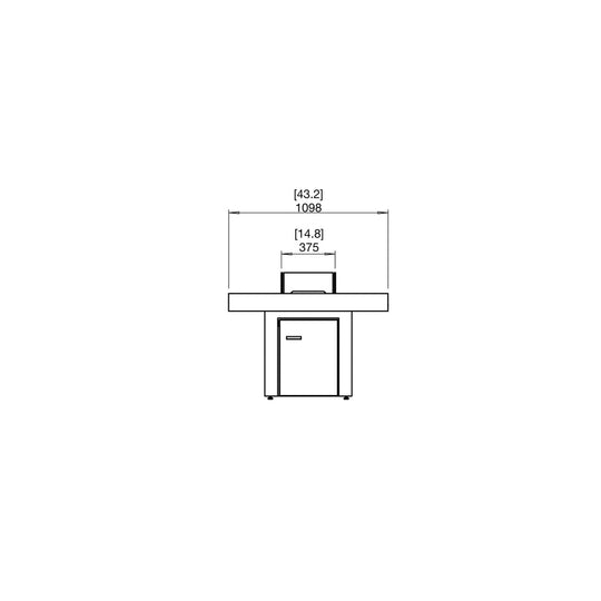 Technical line drawing of the EcoSmart Fire Gin 90 dining fire pit table showing front elevation dimensions.