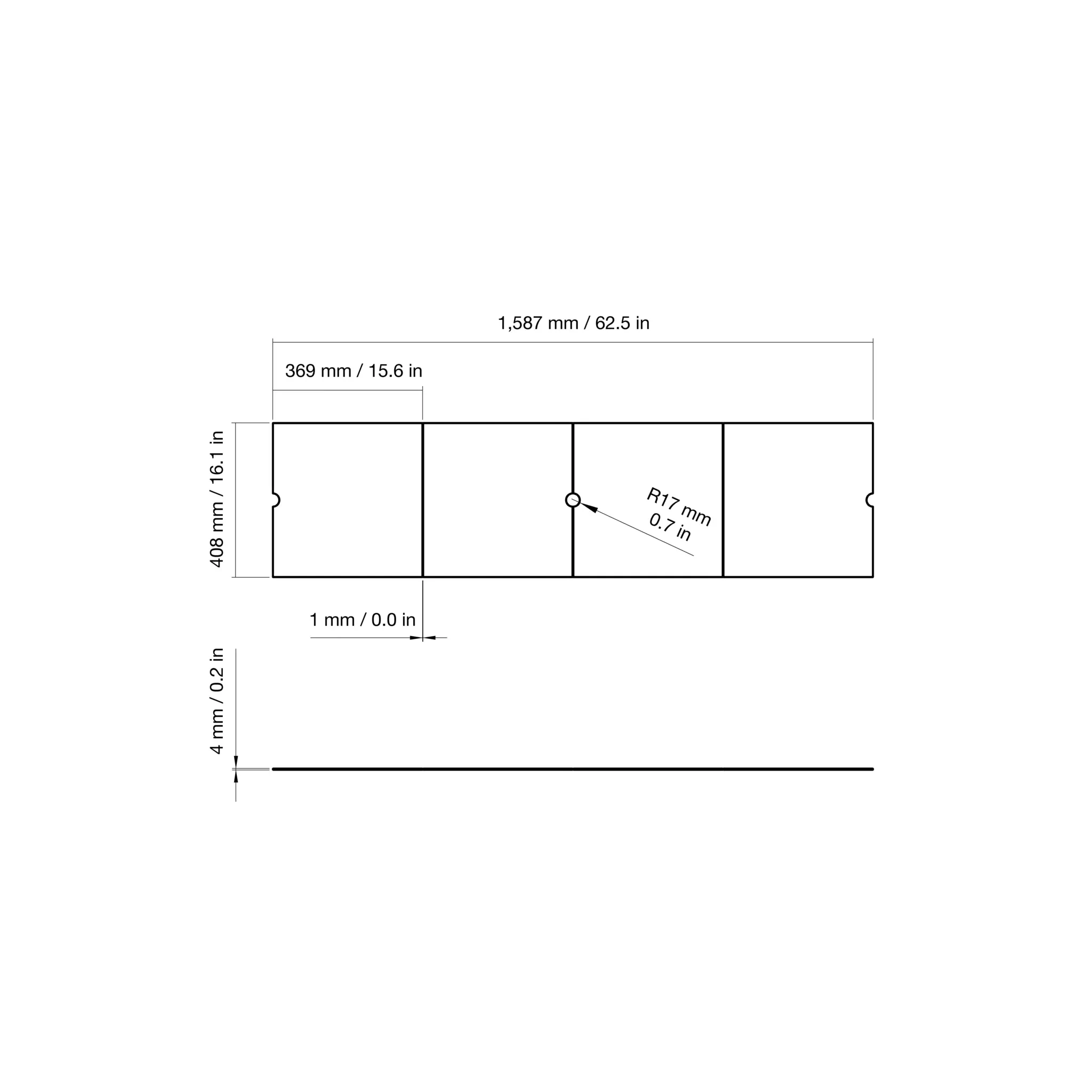 EcoSmart Fire L65 Glass Cover Plate dimensions