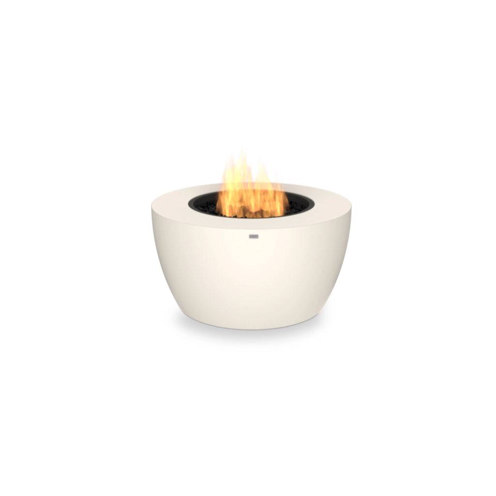 EcoSmart Fire Pod 40 bioethanol fire pit bowl in cream with a black interior and central orange flame.