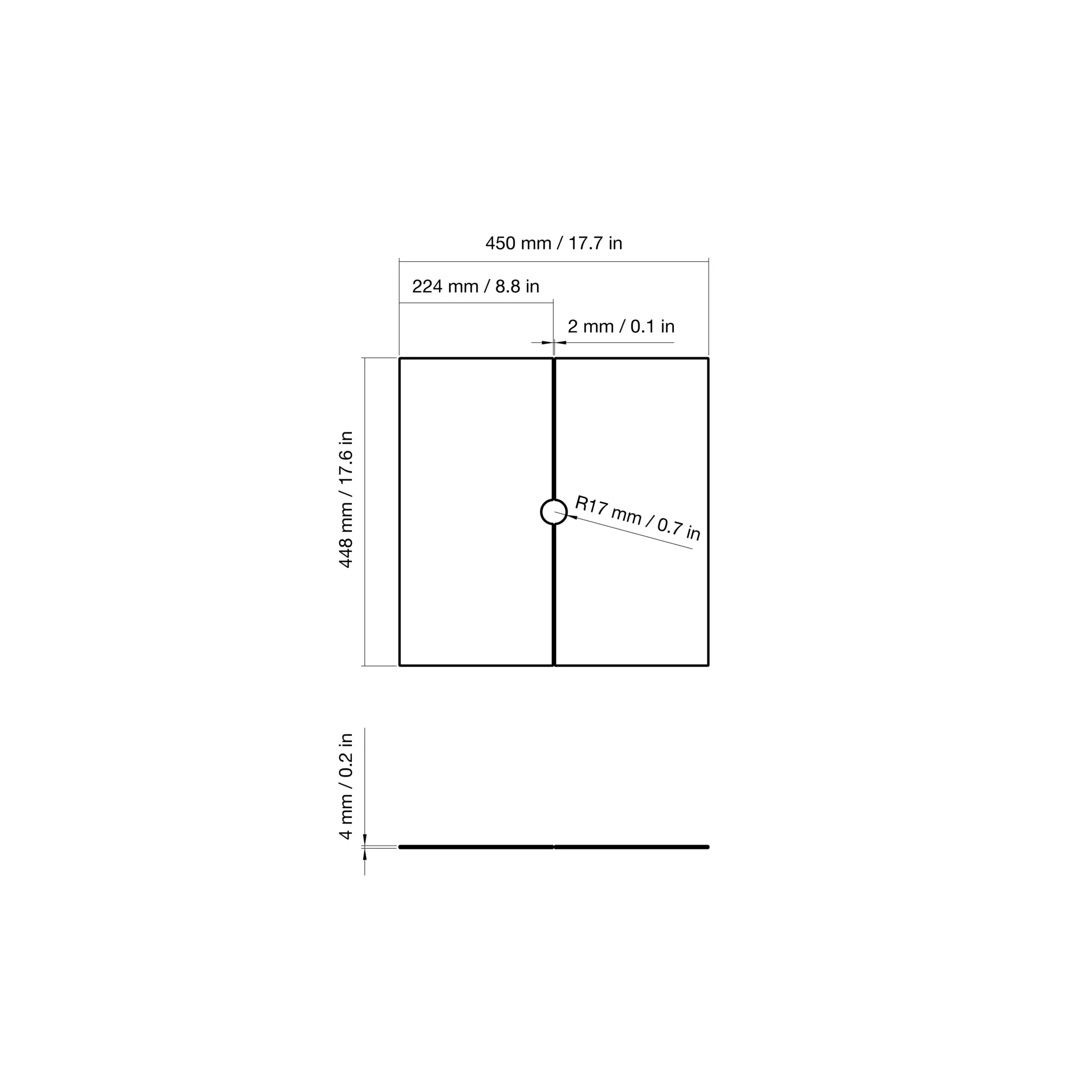 EcoSmart Fire S18 Glass Cover Plate dimensions