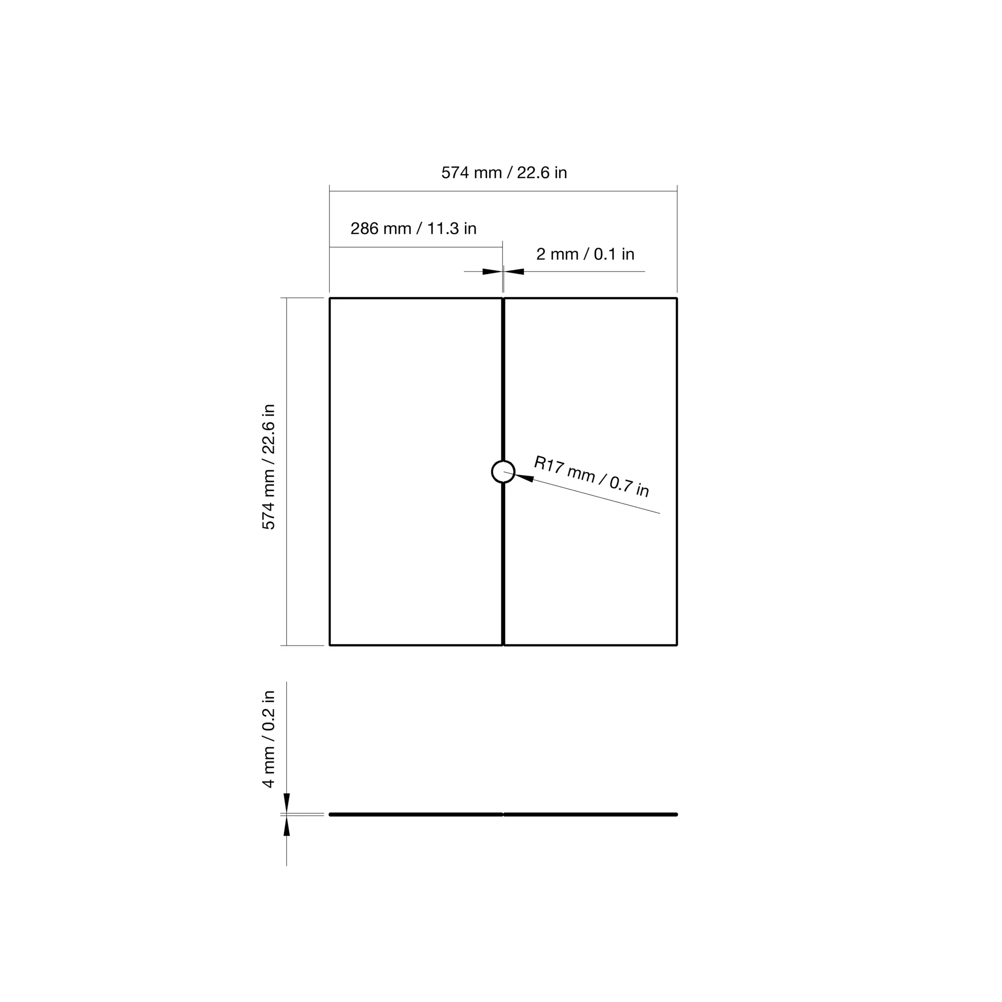 EcoSmart Fire S22 Glass Cover Plate dimensions