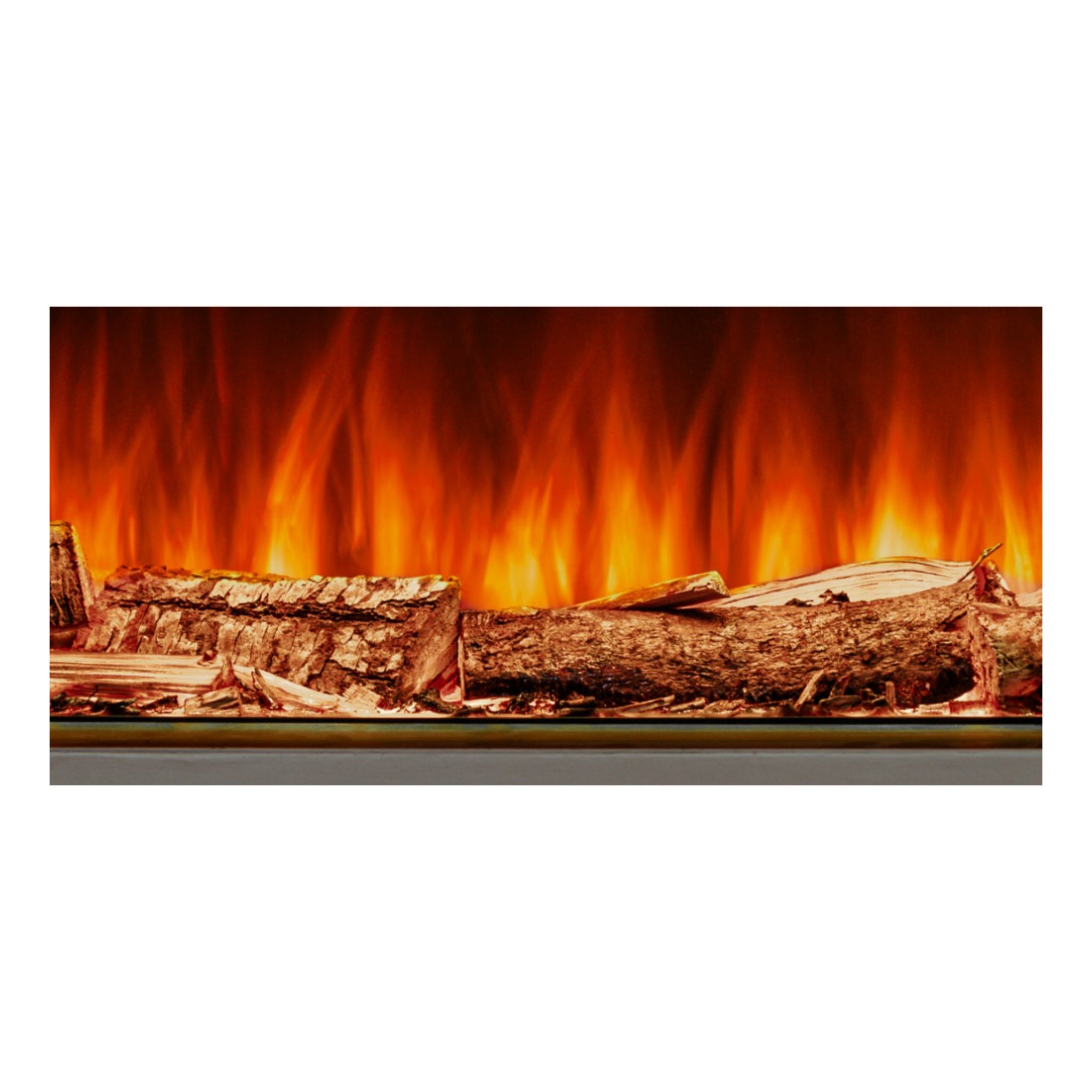 Woodford Hestia 72 inch electric fire insert with realistic glowing logs and vibrant orange flame effect.