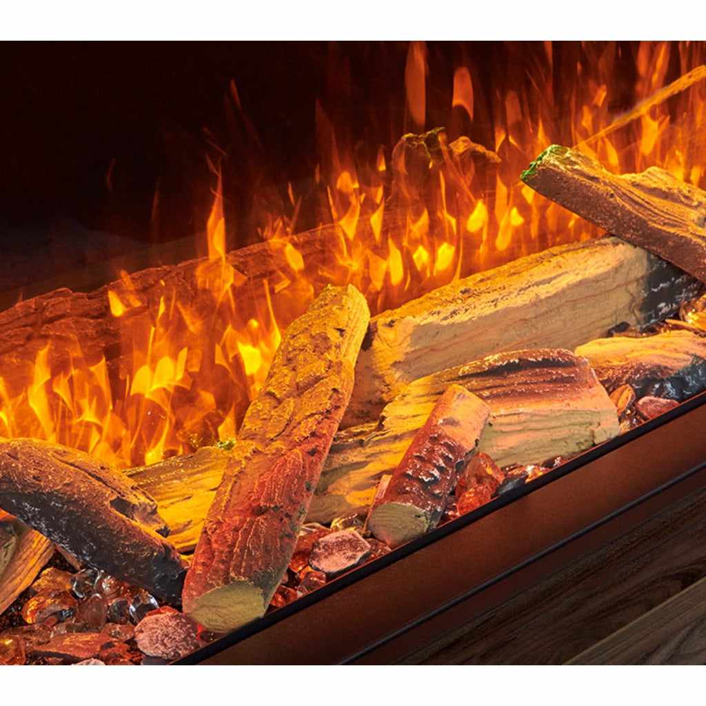 Solution Fires SLE100 HD electric fire with realistic logs, glowing embers, and bright orange LED flames.