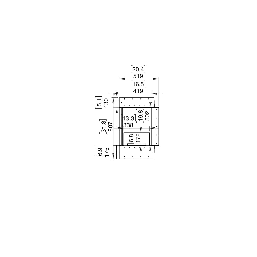 Technical line drawing of the EcoSmart Fire Flex 18 Bioethanol Fireplace Insert showing front elevation dimensions.