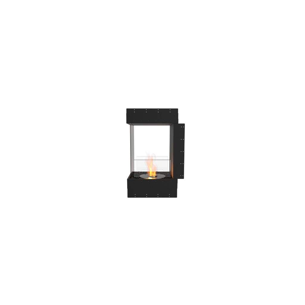 EcoSmart Fire Flex 18 bioethanol fireplace insert with a black frame, glass side panels, and a central flame.