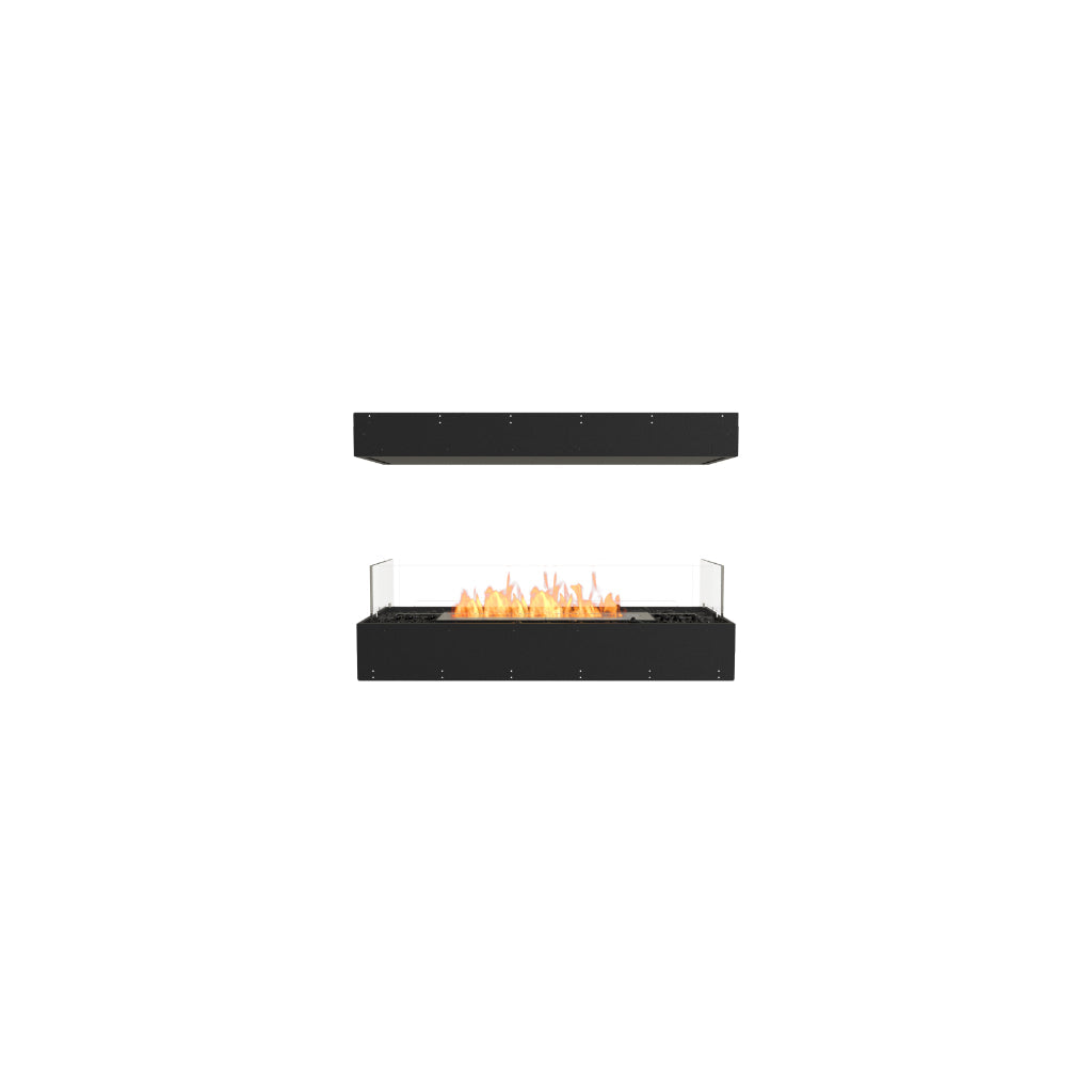 EcoSmart Fire Flex 42 bioethanol fireplace with a black frame, glass side panels, and a central orange flame.