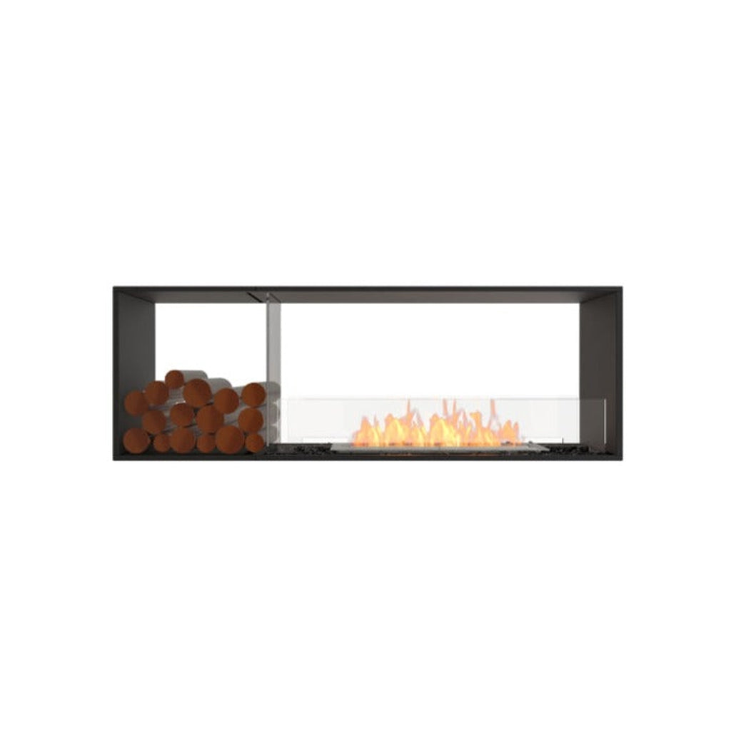 EcoSmart Fire Flex 60 bioethanol fireplace with a black frame, glass screen, and decorative logs on the left.