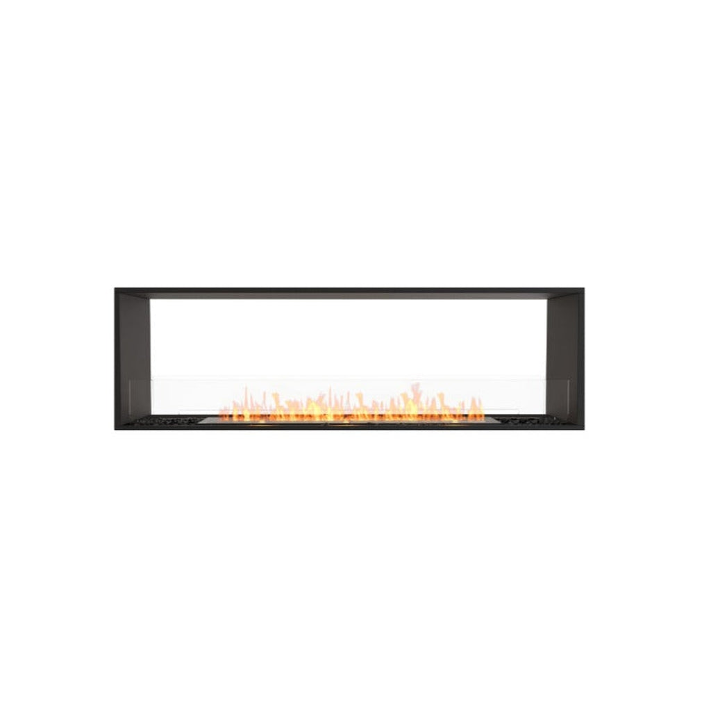 EcoSmart Fire Flex 68 bioethanol fireplace with a black rectangular frame and clear glass front showing orange flames.