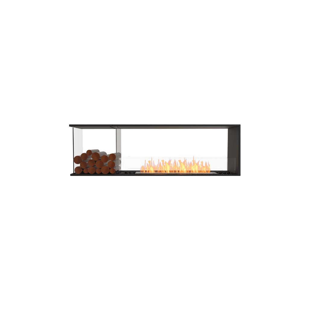 EcoSmart Fire Flex 68 bioethanol fireplace with a black frame, glass screen, and decorative logs on a white background.