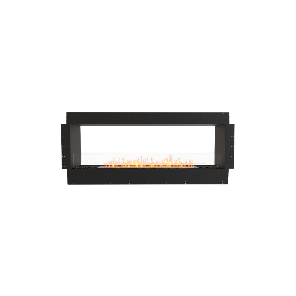 EcoSmart Fire Flex 68 bioethanol fireplace with a black rectangular frame, glass screen, and visible orange flames.