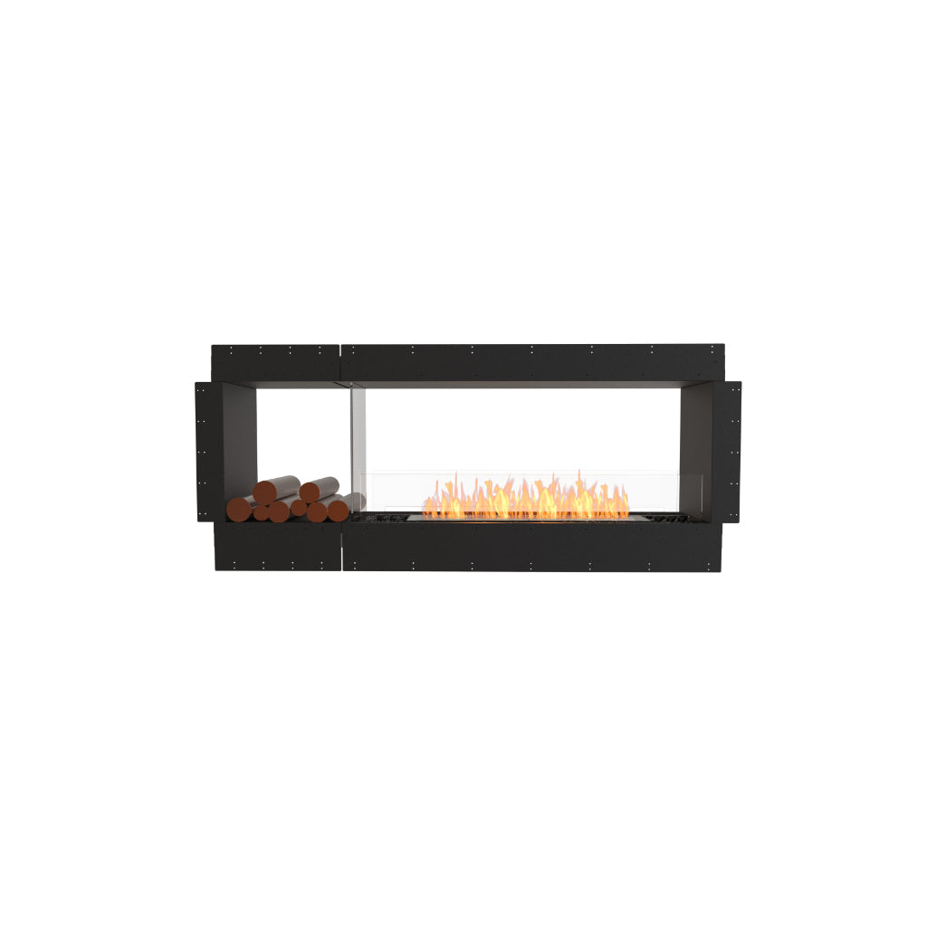 EcoSmart Fire Flex 68 bioethanol fireplace with a black frame, glass screen, and decorative logs on a white background.