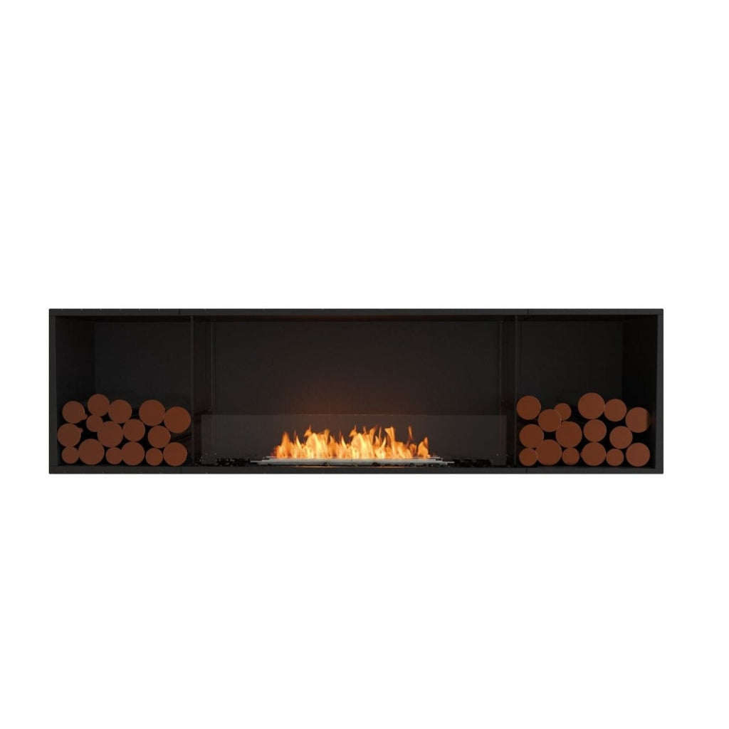 EcoSmart Fire Flex 78 fireplace insert with a black frame, central bioethanol flame, and decorative logs on both sides.