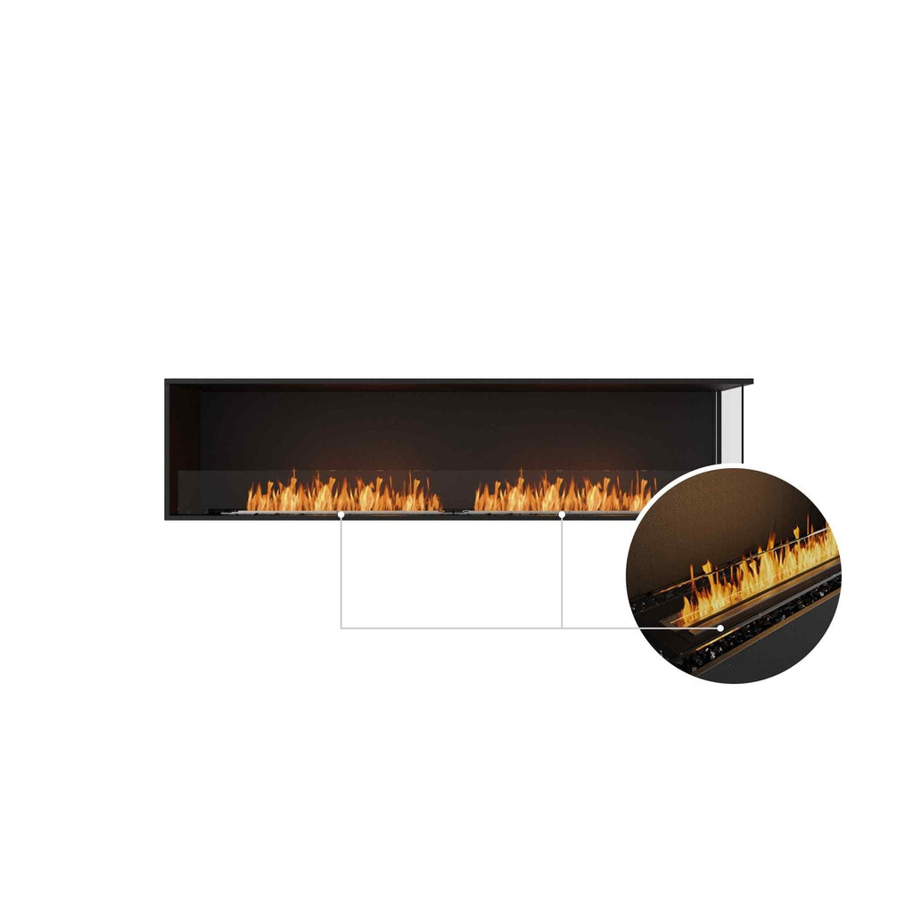 EcoSmart Fire Flex 86 fireplace insert with a black finish, glass screen, and a circular detail showing the burner.