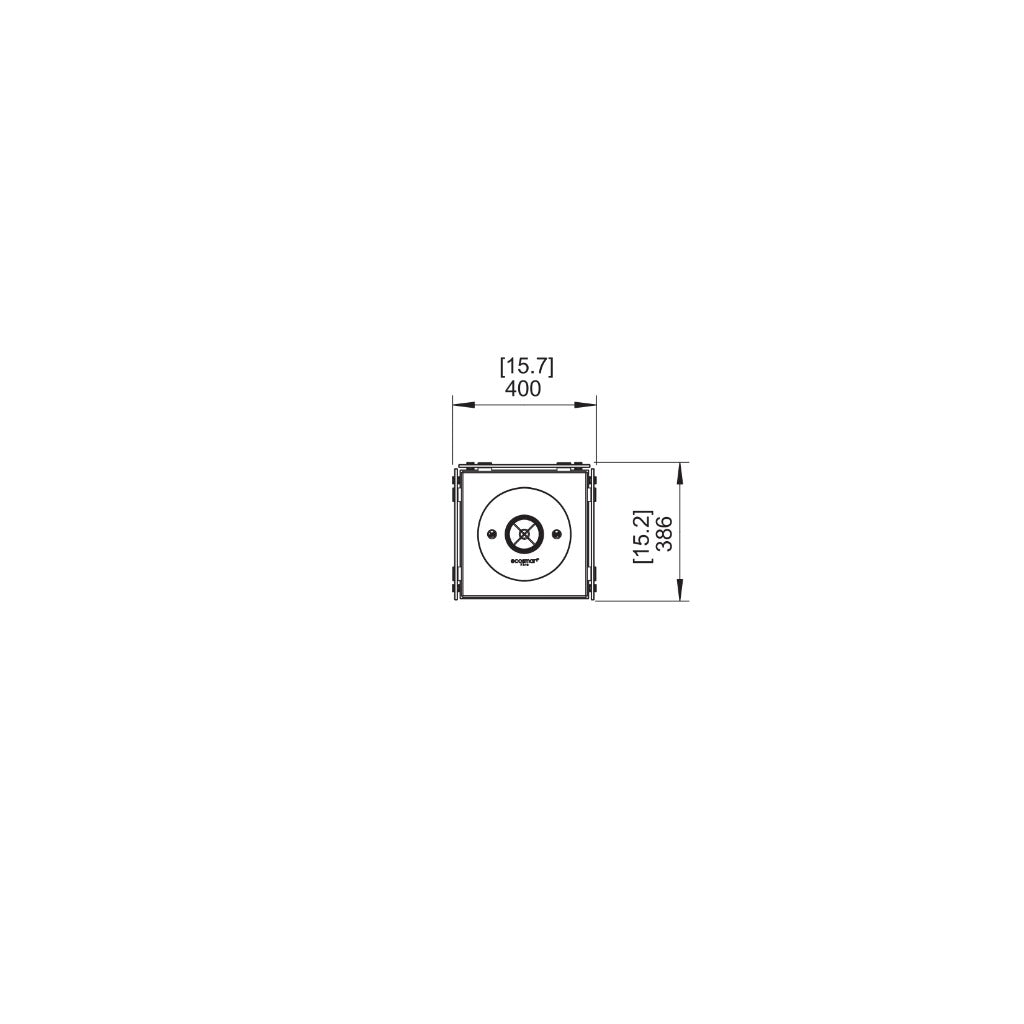 Top-down technical line drawing of the EcoSmart Fire Ghost bioethanol fireplace with 400mm by 386mm dimensions.
