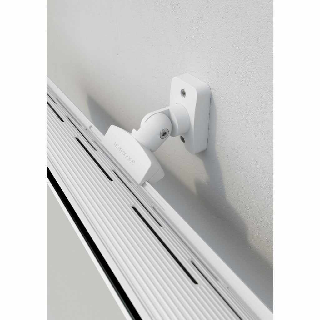 White Heatscope Heaters Pure 3000W electric radiant heater mounted to a wall with an adjustable white bracket.