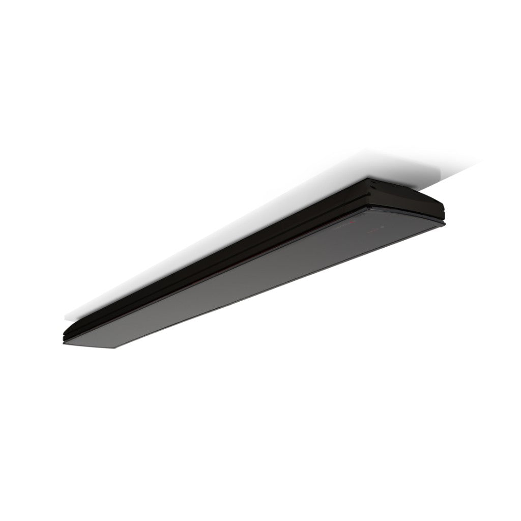 Heatscope Heaters Vision 3200w electric radiant heater in black, mounted horizontally on a white ceiling.