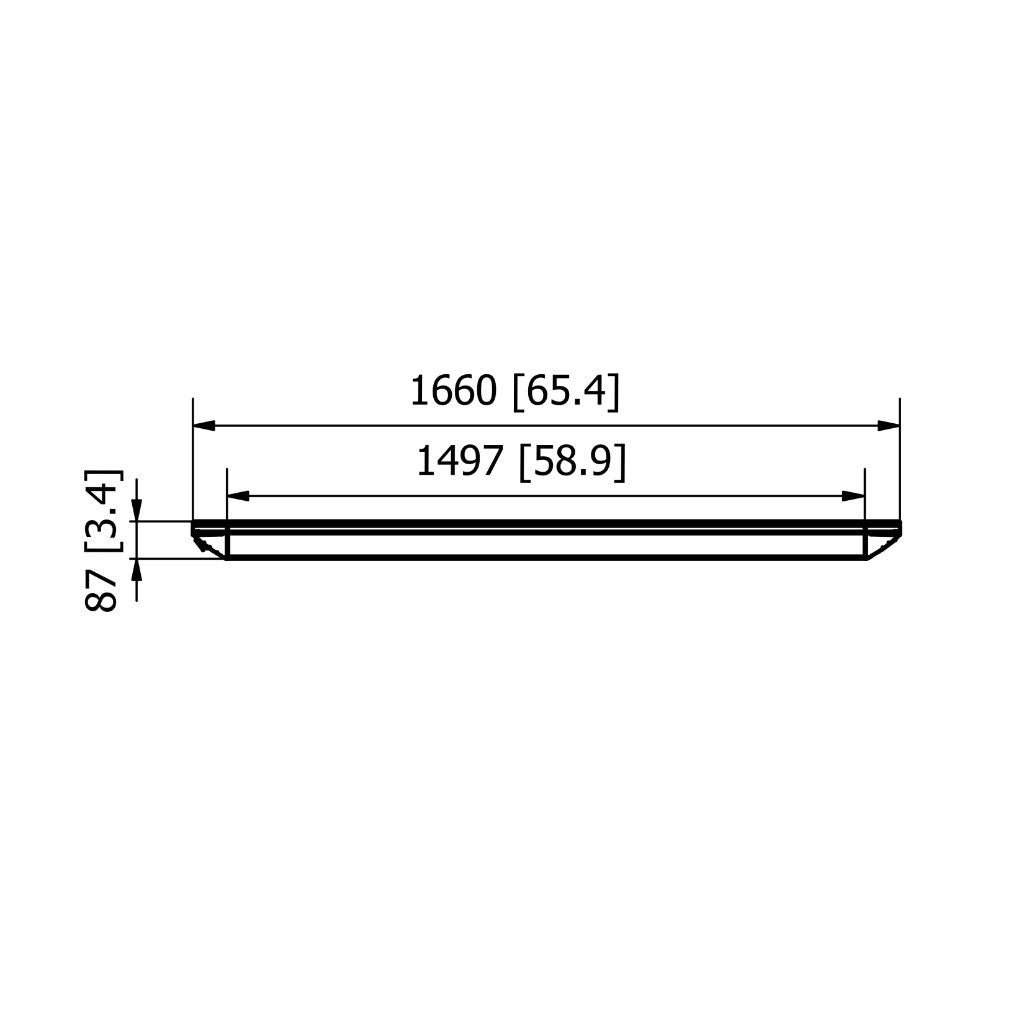 Technical line drawing of the Heatscope Heaters Vision 3200w showing dimensions in millimetres and inches.