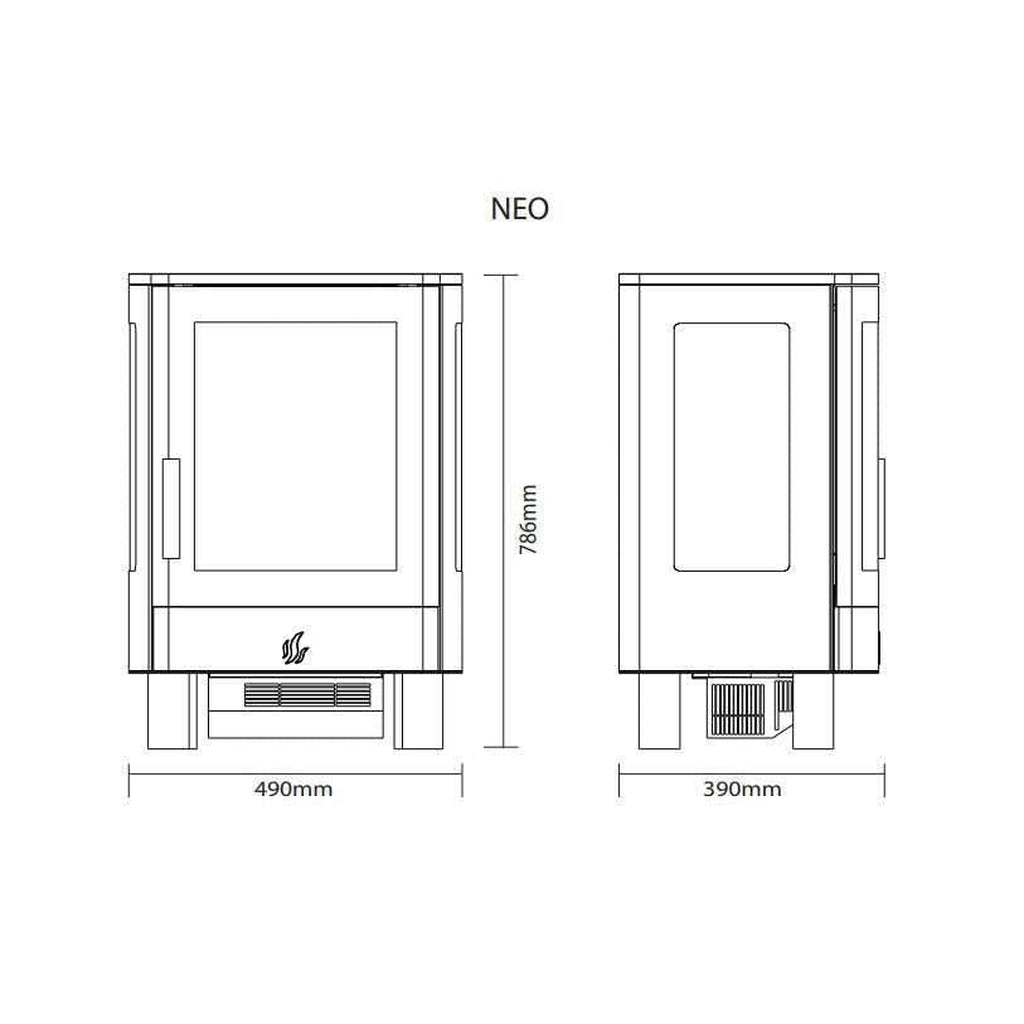 ACR NEO3C electric stove technical line drawing showing front and side dimensions of 490mm wide and 786mm high.