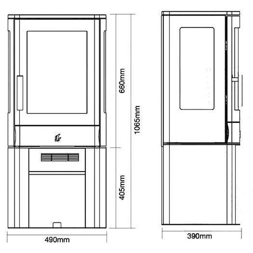 ACR NEO3C Electric Stove technical line drawing showing front and side elevations with dimensions in millimetres.