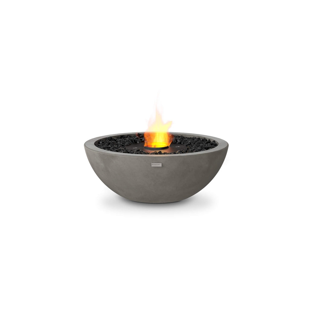 EcoSmart Fire Mix 600 bowl in grey concrete with black decorative stones and a central bioethanol flame.