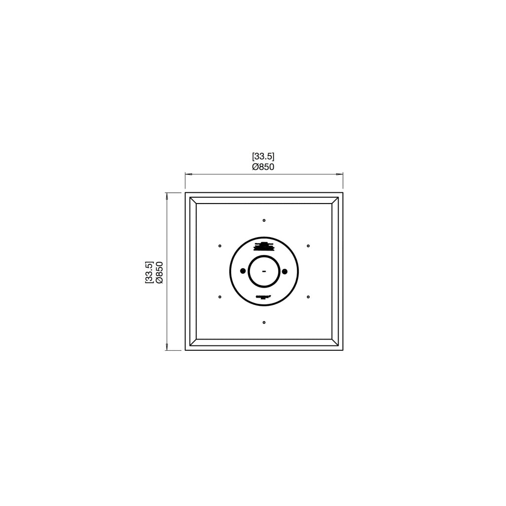 Technical top-down line drawing of the EcoSmart Fire Nova 850 with dimensions in inches and millimetres.