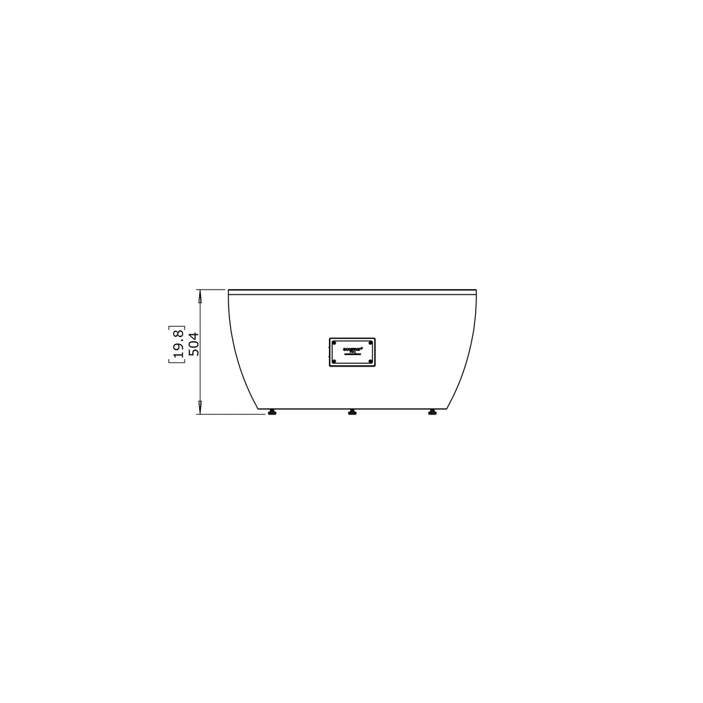 Technical line drawing of the EcoSmart Fire Pod 40 bowl showing side profile dimensions and branding plate.