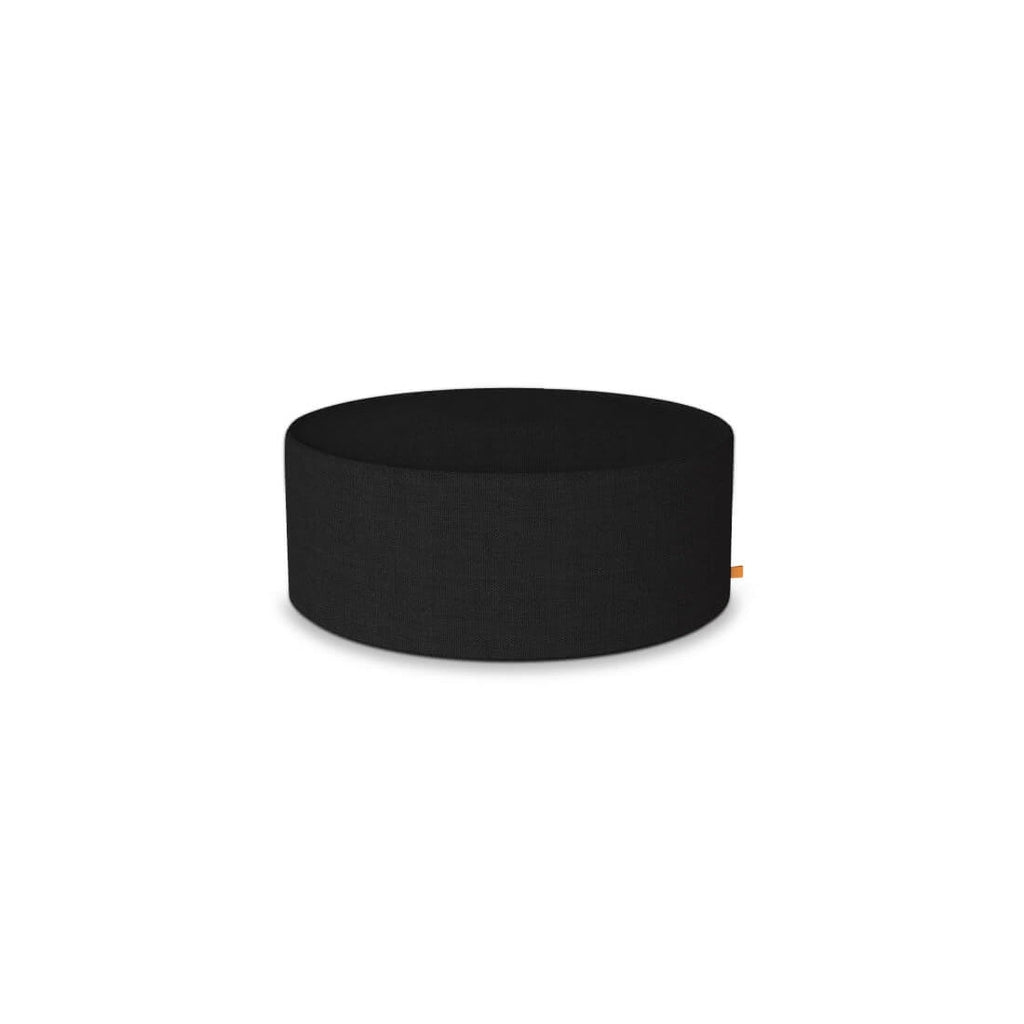 EcoSmart Fire Protective Cover in a circular, black fabric design with a small orange side tab on a white background.