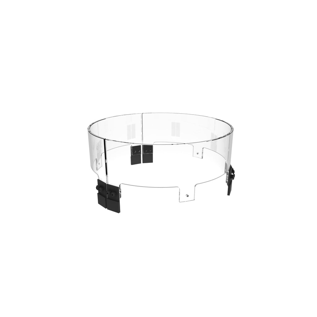 EcoSmart Fire R530 circular glass fireplace screen with black metal mounting brackets on a white background.