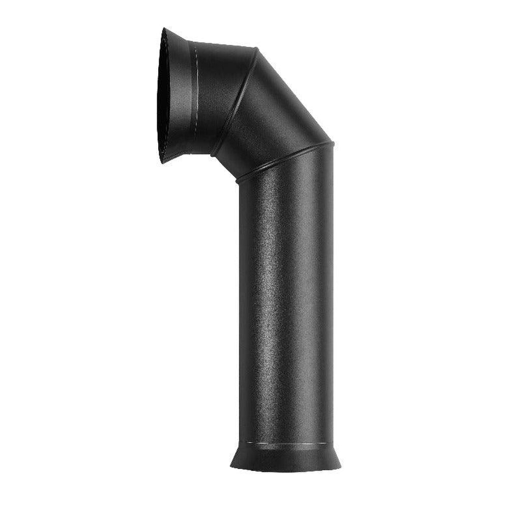 Flametek Decorative Flue Pipe with a 45-degree angled bend in a matte black finish against a white background.